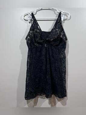 Cacique Black Lace Chemise with Sheer Floral Overlay size 18/20